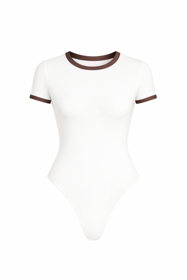 BODY MANGA CORTA BICOLOR, BLANCO-CAFÉ