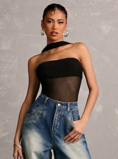 BODY MERLOT NEGRO TIPO HALTER CON MALLATEX BODY MERLOT NEGRO TIPO HALTER CON MALLATEX