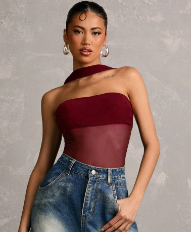 BODY MERLOT NEGRO TIPO HALTER CON MALLATEX Body Merlot